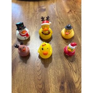 Fun Express Christmas Holiday Rubber Duckies Set of 6 Santa Reindeer Snowman Toy